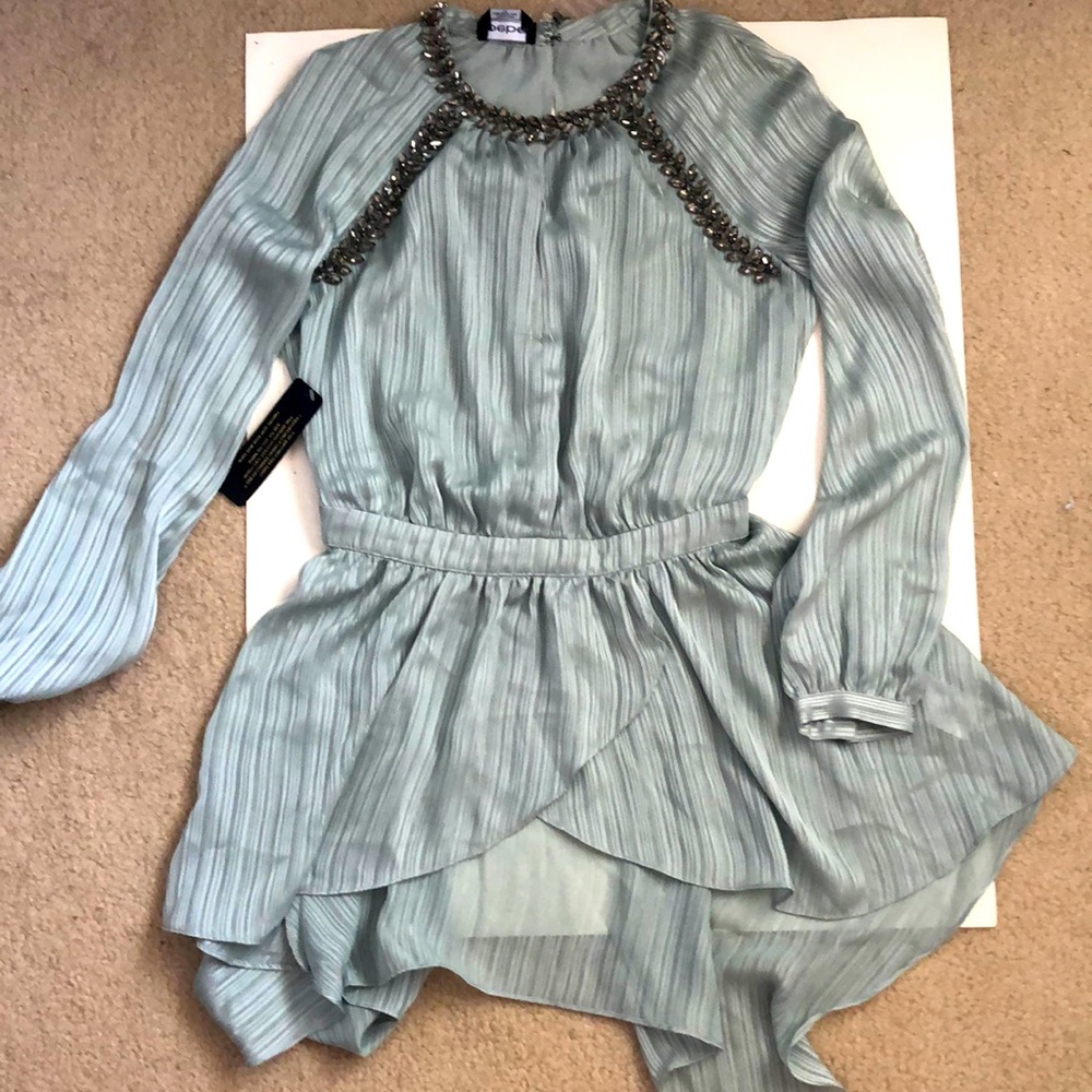 Bebe Green/Teal Hand Embellished Crystal Dress